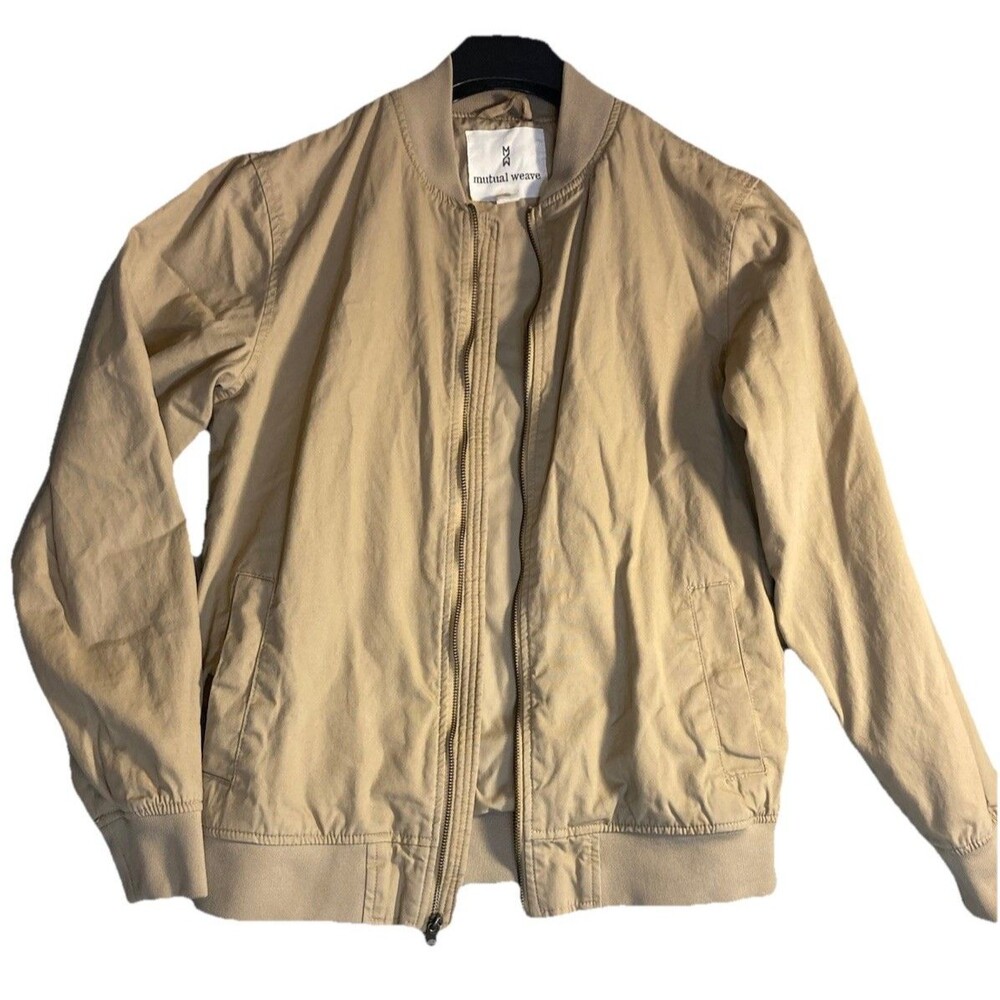 Mutual Weave Sz S Bomber Jacket Canvas Khaki Beige Retro Lightweight